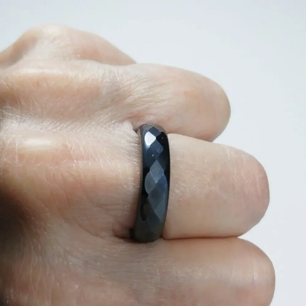 Hematite Magnetic Gemstone Unisex Ring US Size 10, Faceted Gemstone